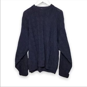 Bill Blass Sz M Hand Framed Cable Knit Fisherman Lodge Sweater Navy Blue USA